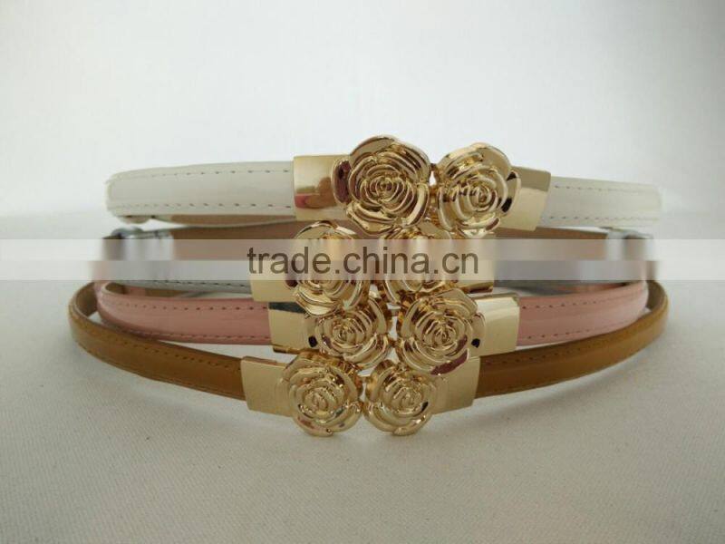 Wholesale colourful flower pattern buckle sex women lady thin PU waist belt