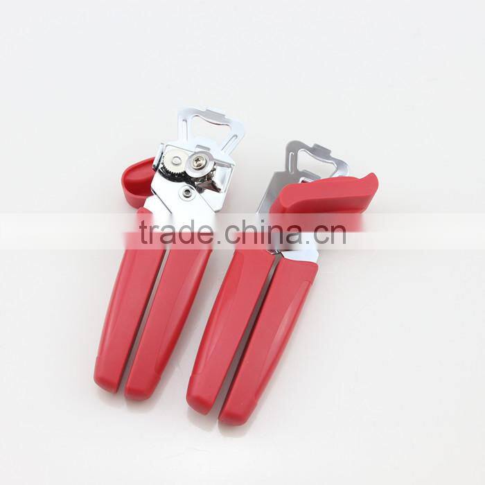 Red Plastic Handle Easy to Grip Can Opener Includes Bottle Cap Opener and Can Tab Lifter