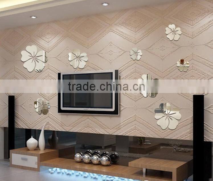 Latest decorative custom wall sticker , sitting room 3D flower mirror wall stickers