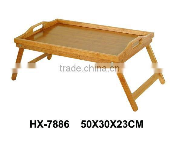 Bamboo breakfast bed tray with handle, foldable legs
