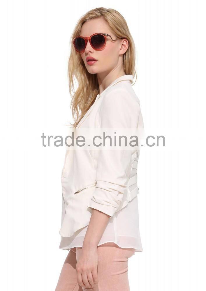 ladies/women white color half sleeve back zip high fashion blazer