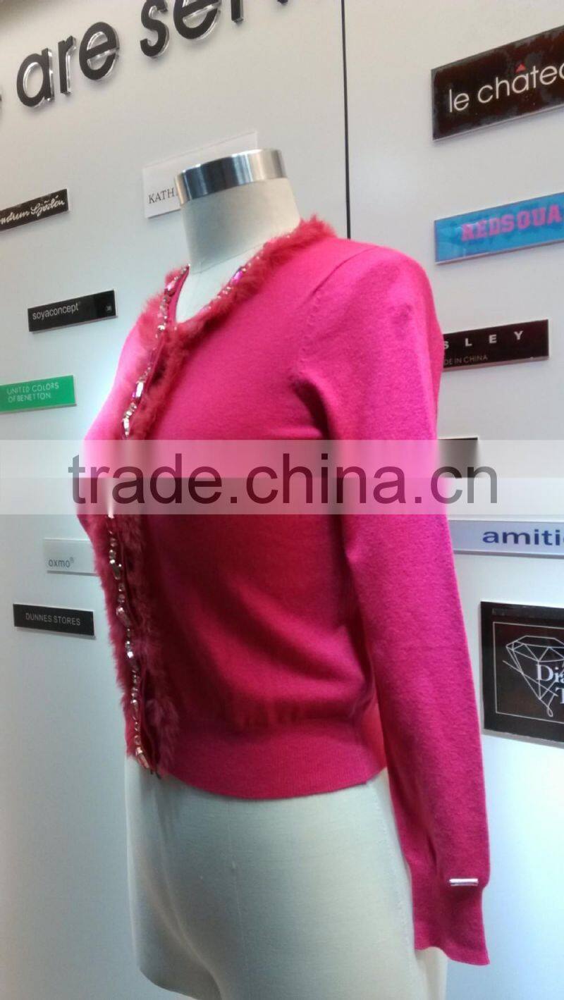 2014 Ladies knitted sweater,cardigan with manual nail bead