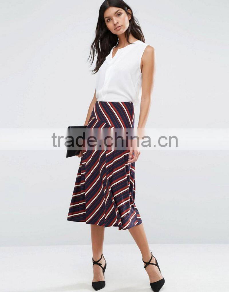 High waisted strip long skirt latest model full skirts for women summer casual wear