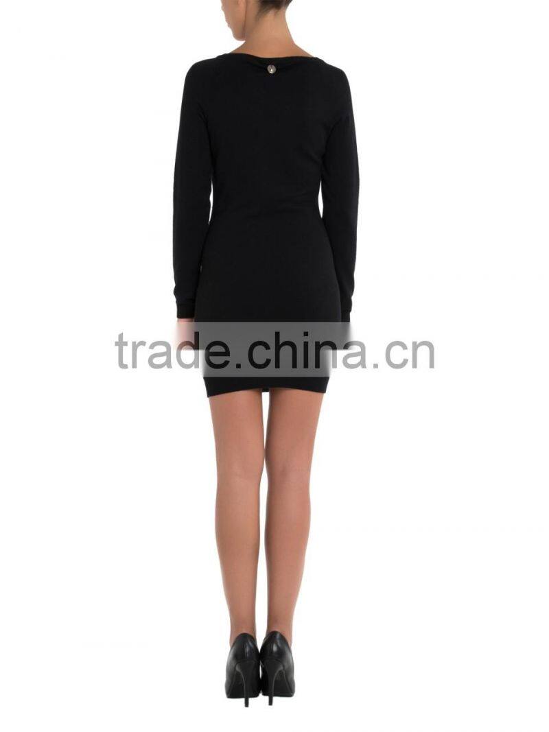 2015 Round Neck Solid Black Beaded Long Sleeve Bottoming Mono Fitness Tight Pullover Womens Dress Wholesale