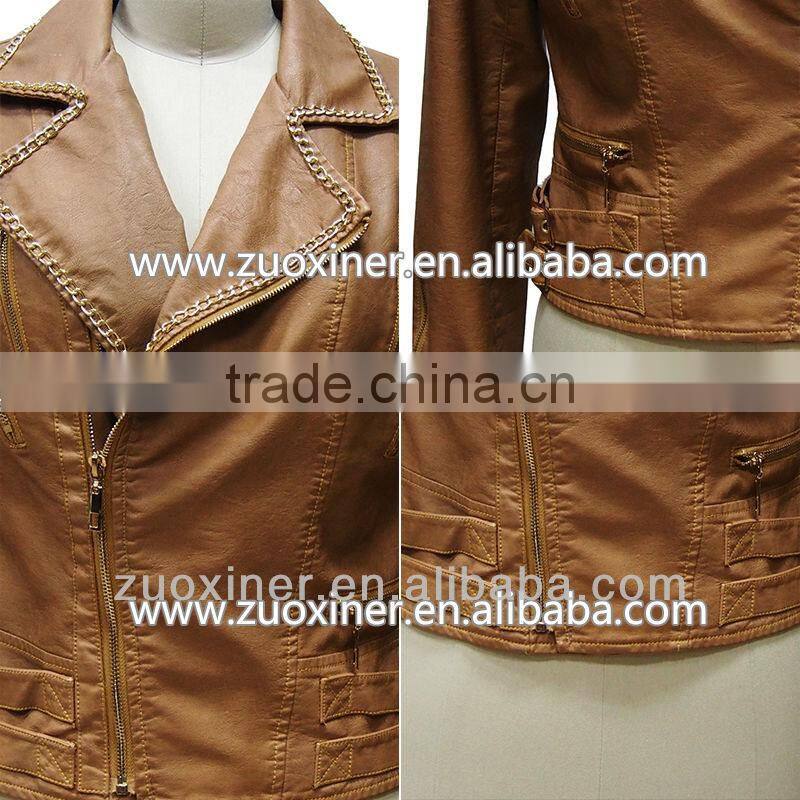 2014 woman new fashion pu leather jacket