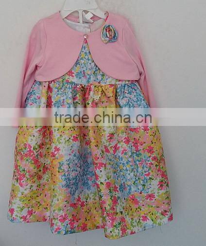 lovely baby girls flowers printed long knitted sleeve party dress for Autumn