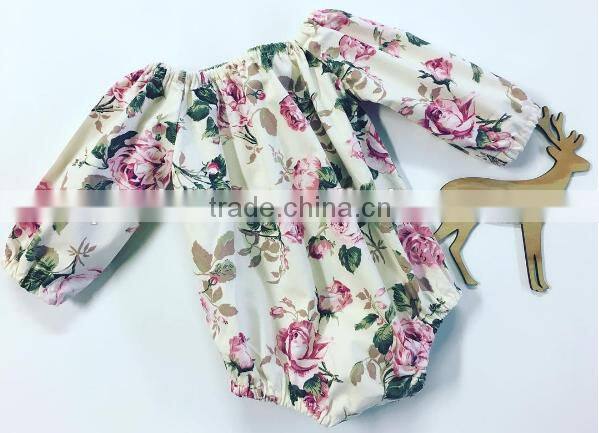 New Baby Long Sleeve Wear Frocks Designs Toddler Floral Vintage Jumpsuit With Peter Pan Romper Girls Clothing