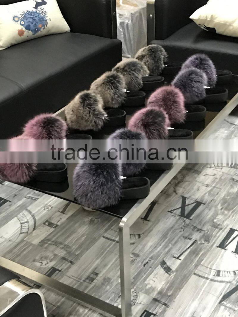 2017 Real Fox Fur Slippers Women Fashion Spring Summer Autumn Home Slides Indoor Outdoor Flat Flip Flops Fslipper-7