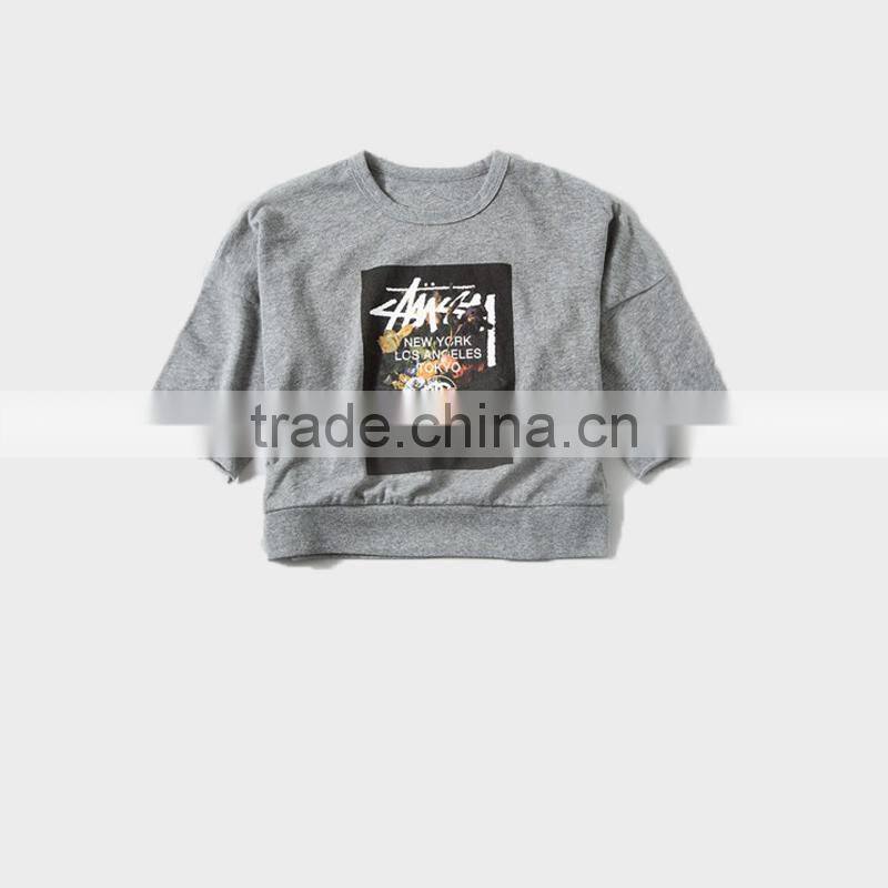 china alibaba fashion design hoddies half sleeve crew neck grey color women's hoddies