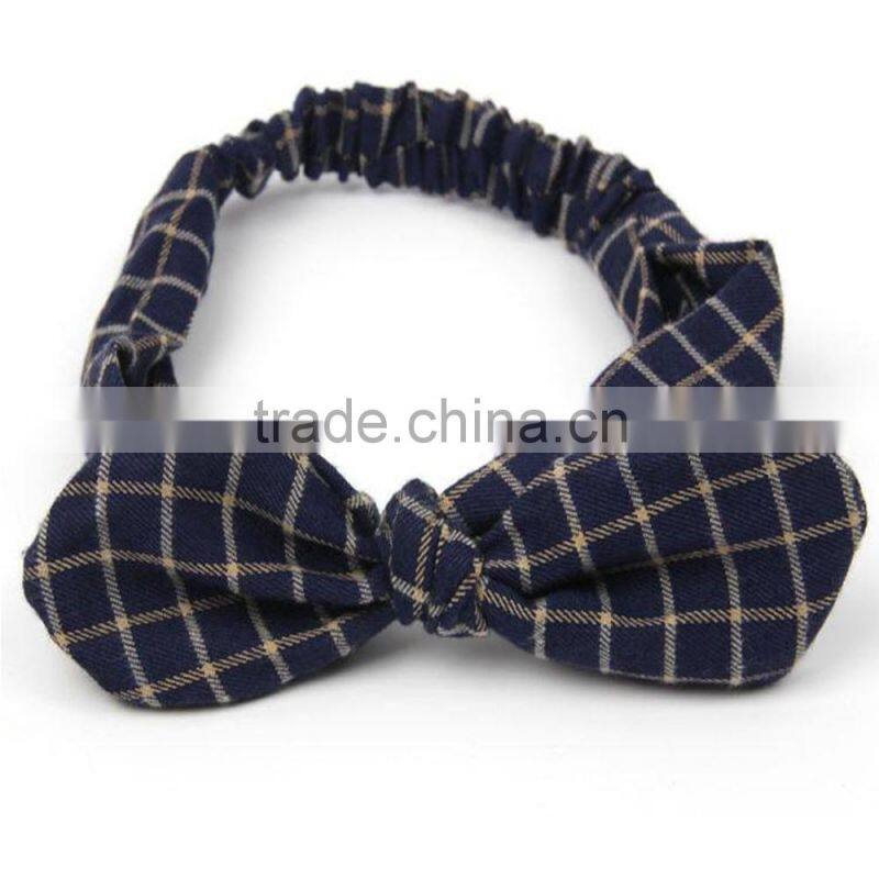 Retro Knot Bow Head Wrap ,Wholesale Checked Elastic Headband