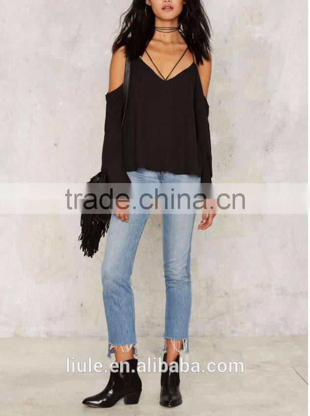 High Quality Stylish Summer Cold Shoulder Tops For Women 2016