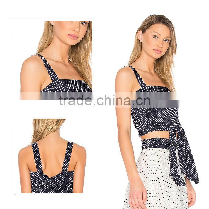 Camisole backless printed dot deep blue Sold By PC