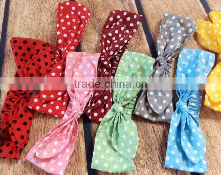 Latest fancy elastic soft stripe cotton bow tie custom children headband rabbit ears bowknot hair tie headband