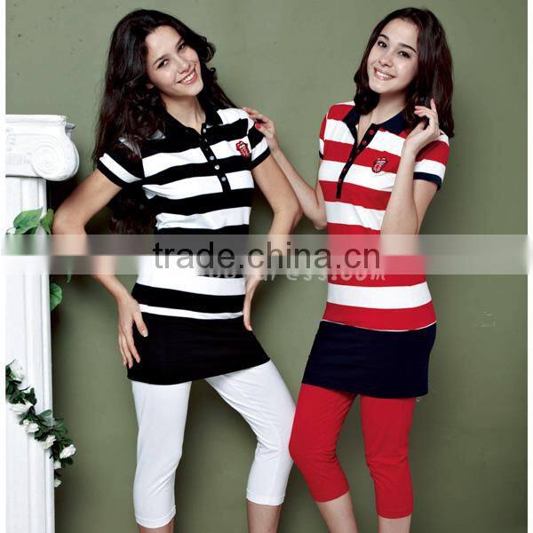 2014 women polo collar yarn dyed the striped pajama