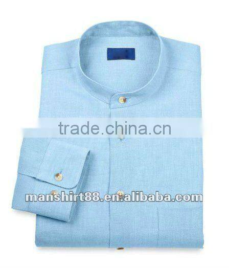 2016 latest style men 100% linen band collar long sleeve sport casual shirt