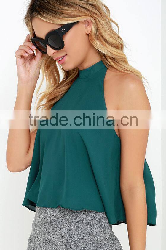 New summer high quality sleeveless plain style fashion blouses from garment factories in china