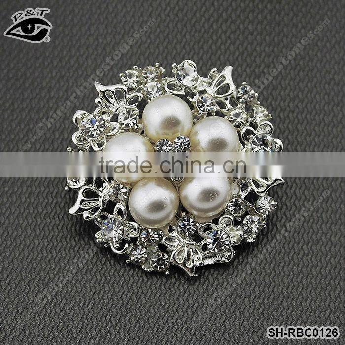 Fashion brooches round shape rhinestone pearls brooches for clothing