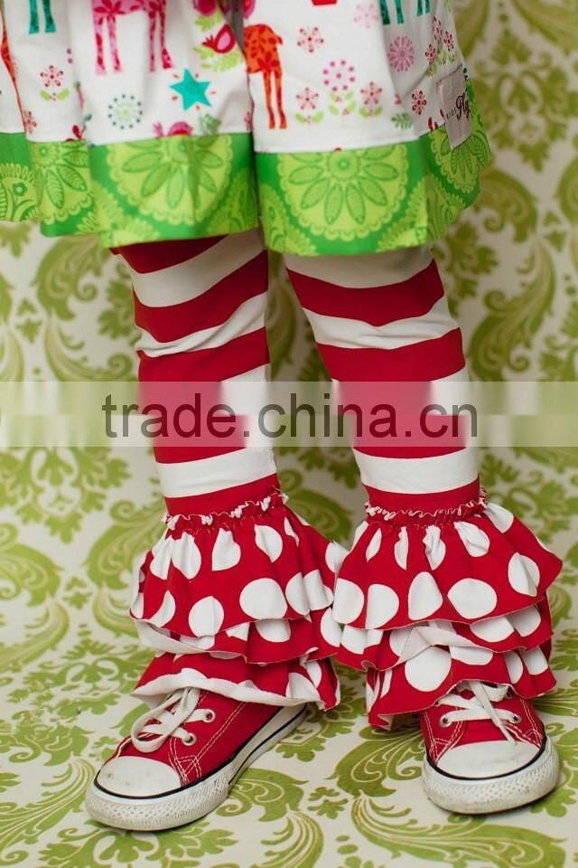 New Fashion Baby Girl Ruffle Capri Pants knit fabric triple pants wholesale price strip dot red cotton ruffle pants for girls
