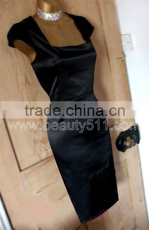 New Design Vintage 40s 50s style black satin Hollywood Galaxy pencil wiggle pinup dress GP009