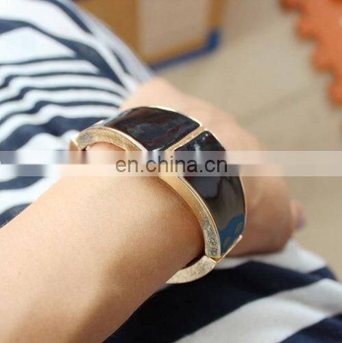 New Arrival Simple Black Enamel Women's Alloy Stretch Bracelet