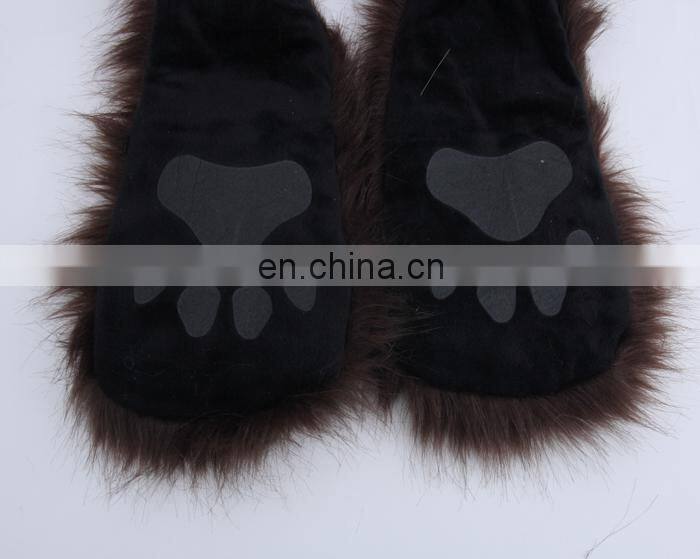 Plush Brown Bear Spirit Hoods Furry Animal Plush Hats With Mittens