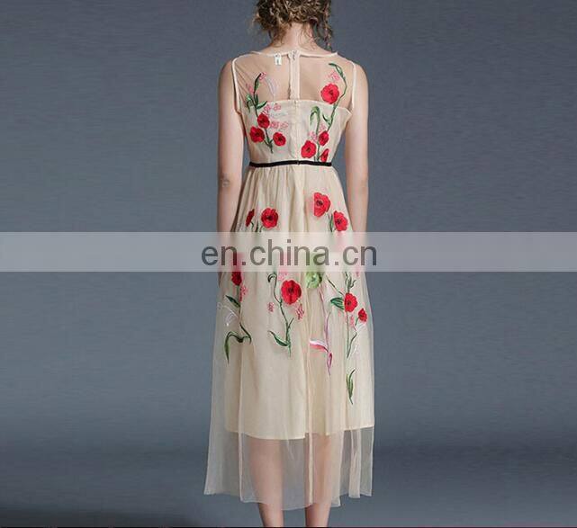 women casual clothing Mesh sleeveless loose printed flower dress