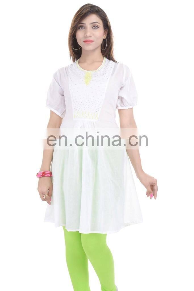 Indian Handmade Beaded Cotton White Tunic Hippe Women Dress Sexy Formal Tunic manufacturer