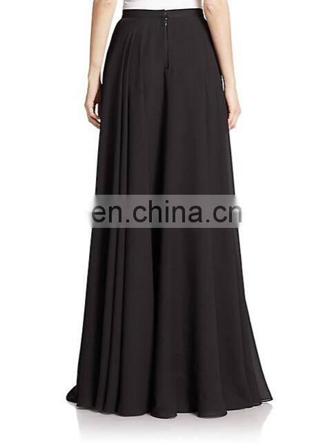 new style casual simple design back zipper fully lined muslim women's chiffon long skirt