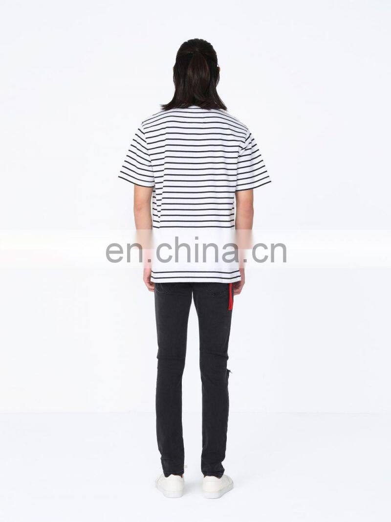 DiZNEW Design your own oversize mercerized cotton short sleeve striped t shirt