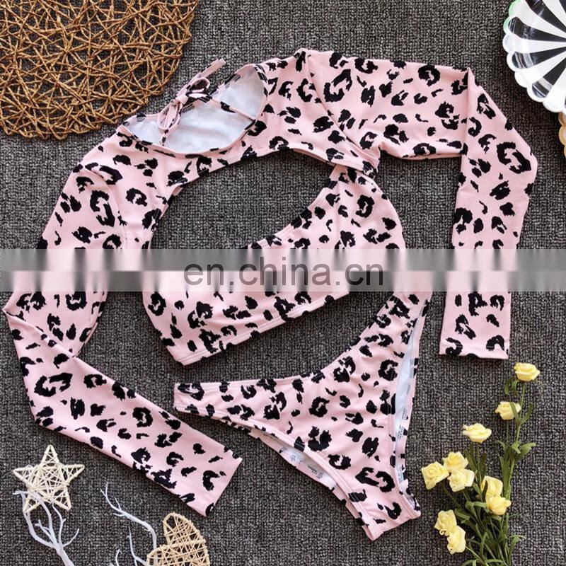 New Three Pieces Custom Design String Bikini Leopard Swimwear beachwear women sexy bikinis 2020 swimwear