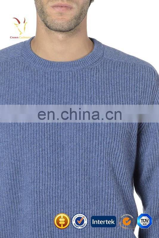 Ribbed Crew Neck Cashmere Pullover Men Knitwear Sweater