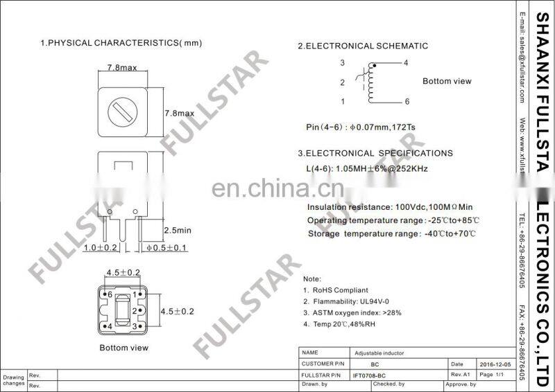 IFT adjustable Coils with Variable Inductor