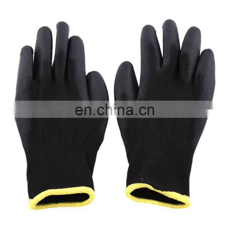 HY EN 388 13 gauge nylon black pu coated safety protective black pu coated work pu gloves