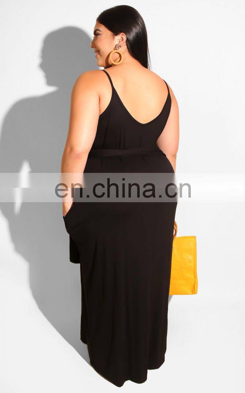 Wholesale custom European and American plus size women's summer hot style solid color shoulder strap dress