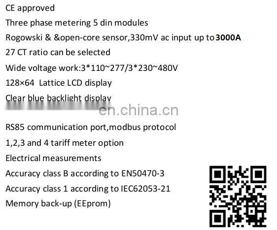 EM537 CT O series 3 Phase RS485 Modbus 333mV/100mV CT Connected Electricity Energy Meter