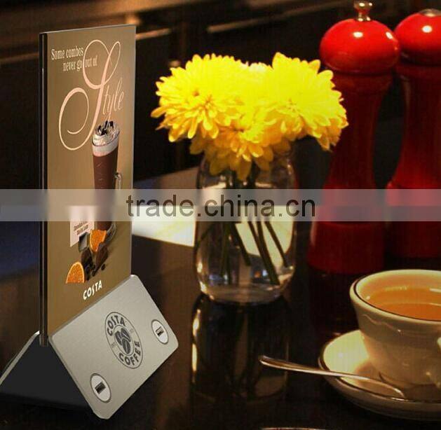 Menu holder with power bank on its base for restaurants/coffee shops/bars