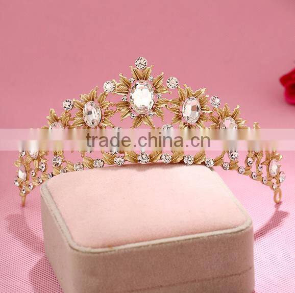 gold rhinestones alloy crystal crowns wholesale factory wedding tiara crown band