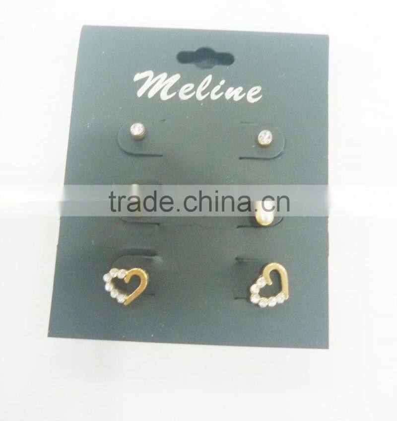 TRIO EARRING,RHINESTONE,PEARLS,HEART