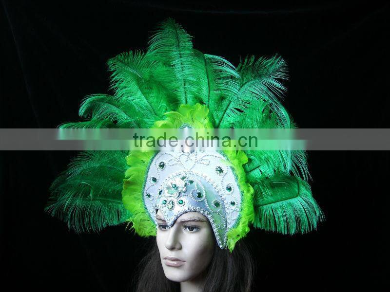 Carnival Headdress Hand Painted(blue Color)Female Headdress With Feather