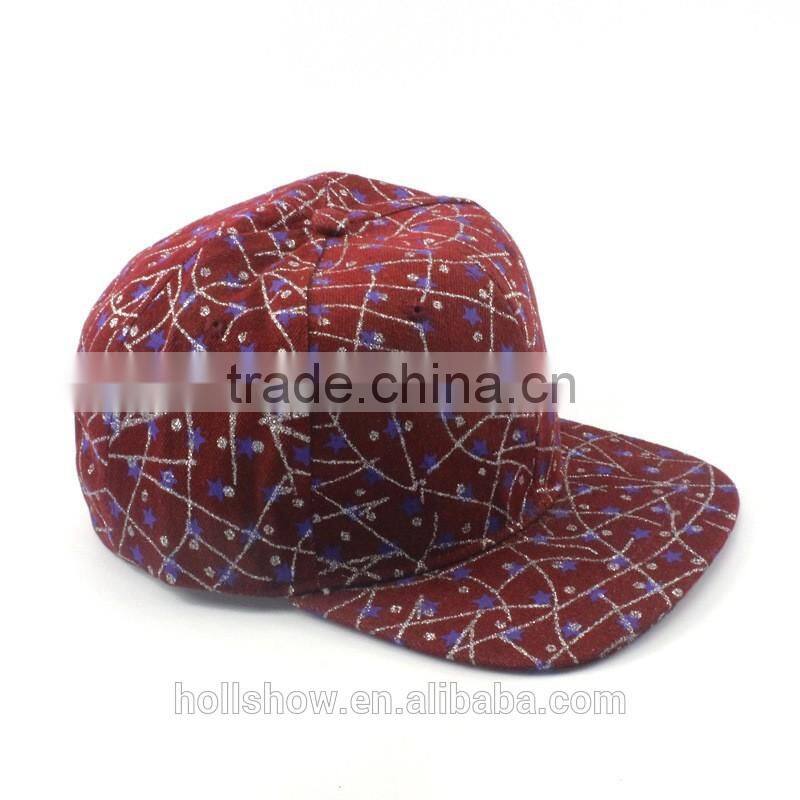 High Quality Star and Stripe Printed 6 Panels Adjustable Flat Snapback Caps
