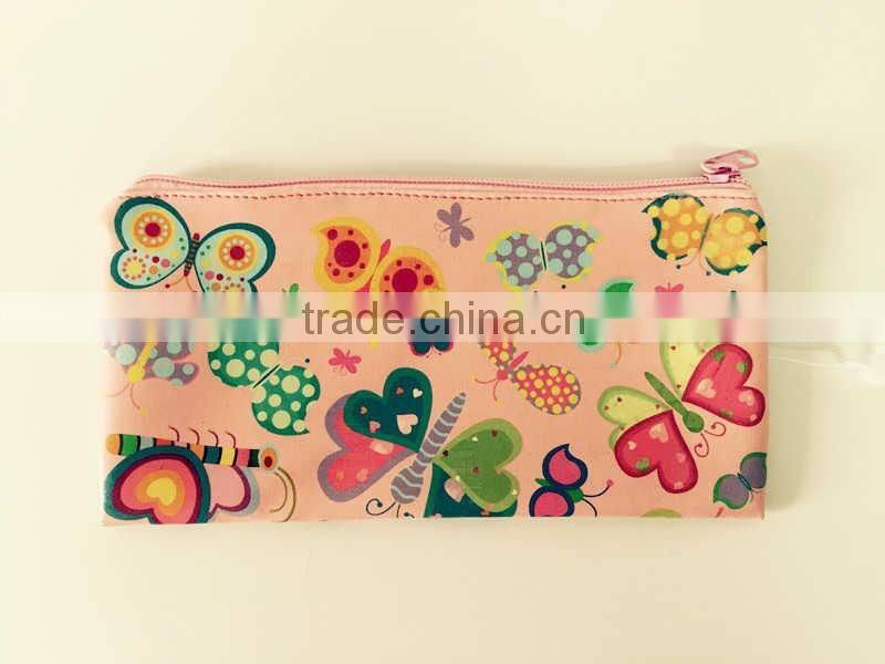 top quality pu material butterfly design digital printing pencil case