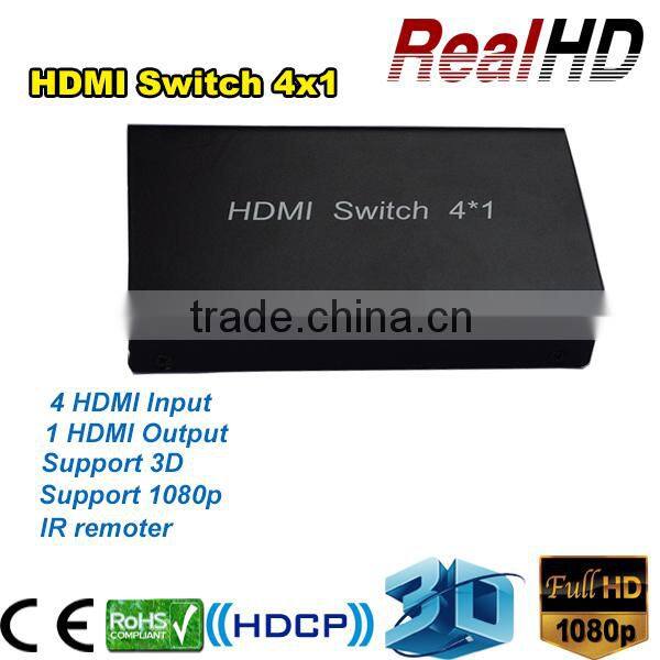 2016 China Latest V1.3 Mini 4x1 HDMI Switcher Cable with IR & Power Cable