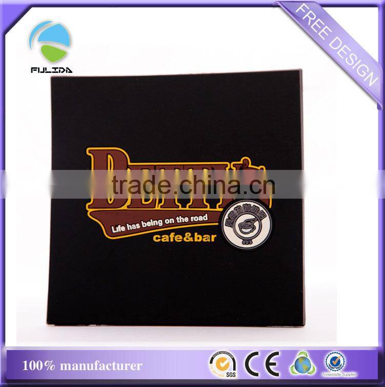 buy soft PVC hot embossed square pink one color cup mat coaster