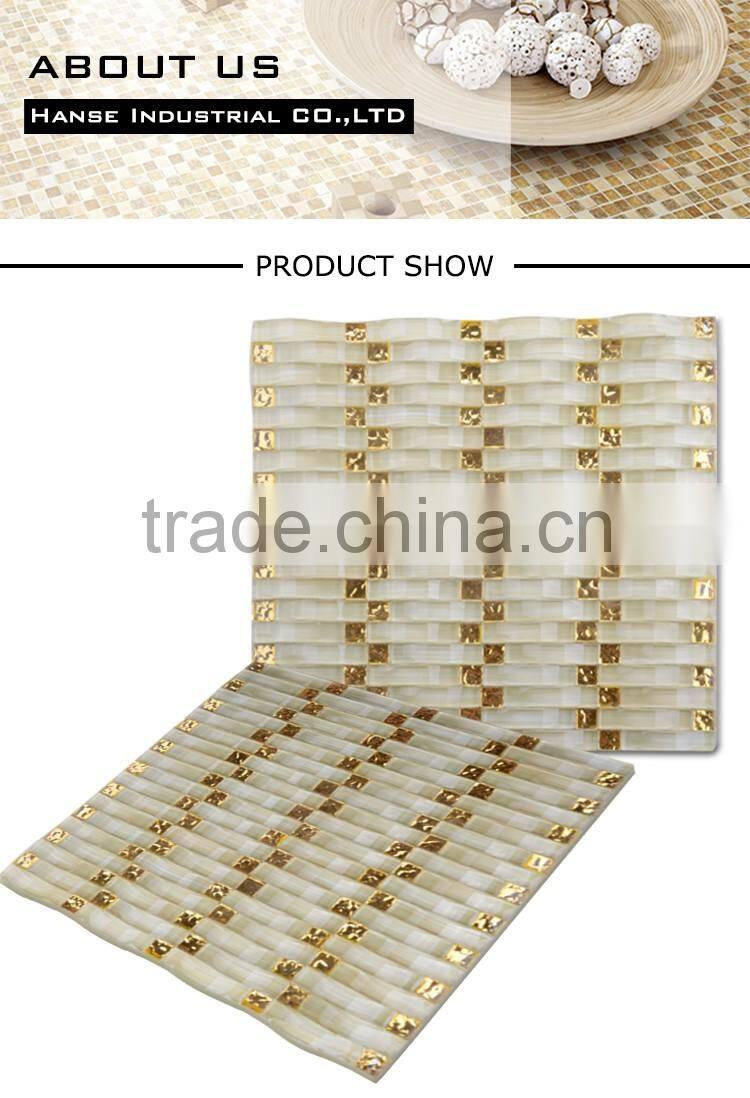 GT009 gold foil luxury crystal glass strip mosaic tile