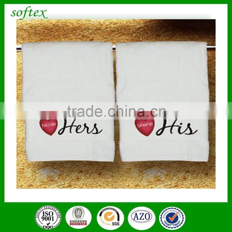 wholesale His and Hers embroidery design terry bath towel 100% cotton