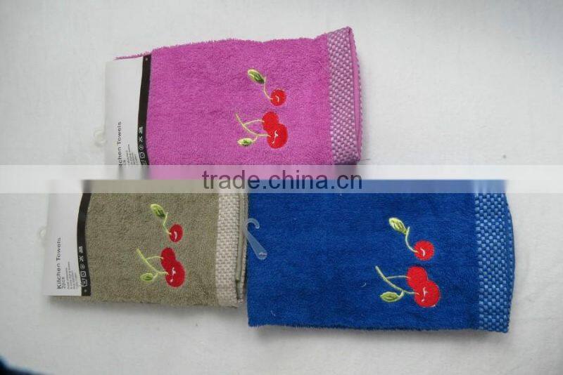 China supplier cherry embriodery kitchen terry tea towels with dobby