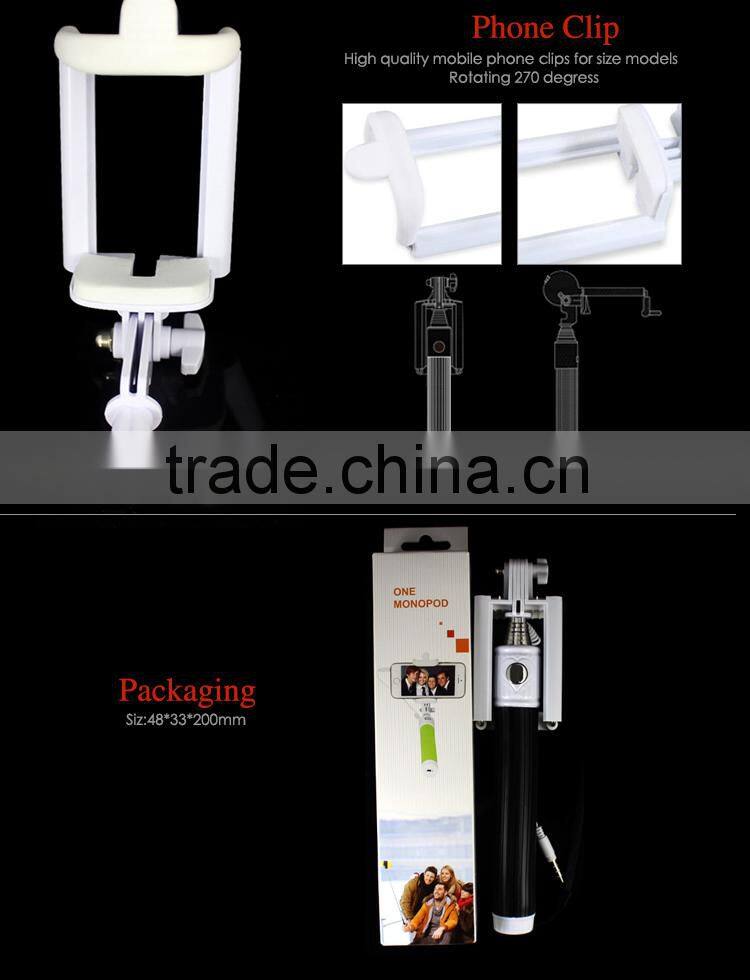 new 2016 accesories for phone cable selfie stick, wired selfie mini monopod, audio cable wired selfie stick