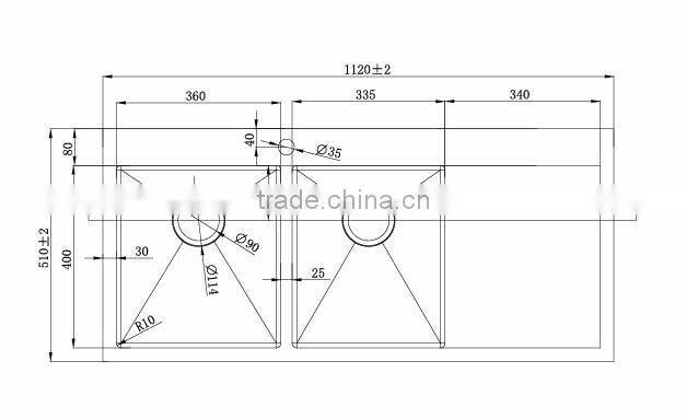 Kitchen equipment stainless steel customized hole corner sink