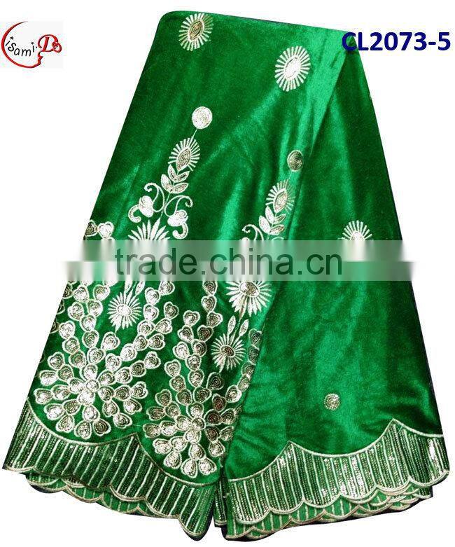 CL2073-1 royal blue New design high quality African embroidered Velvet material softly material for making dress