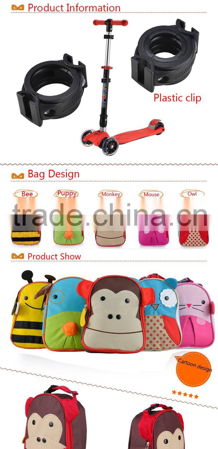 2016 high quality new folding kids scooter with cute cartoon lunch bag